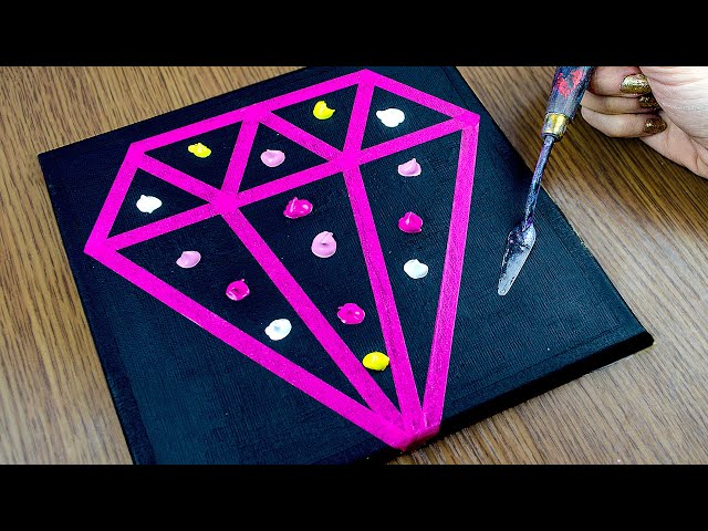Diamond Pink Cloud Acrylic Painting on Black Canvas Step by Step for Beginners / Satisfying ASMR