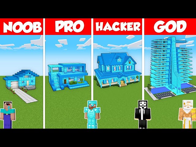 DIAMOND BLOCK HOUSE BUILD CHALLENGE - Minecraft Battle: NOOB vs PRO vs HACKER vs GOD / Animation