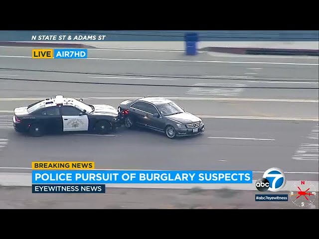 FULL CHASE: Burglary suspects fleeing CHP get stopped by PIT maneuver in Inland Empire