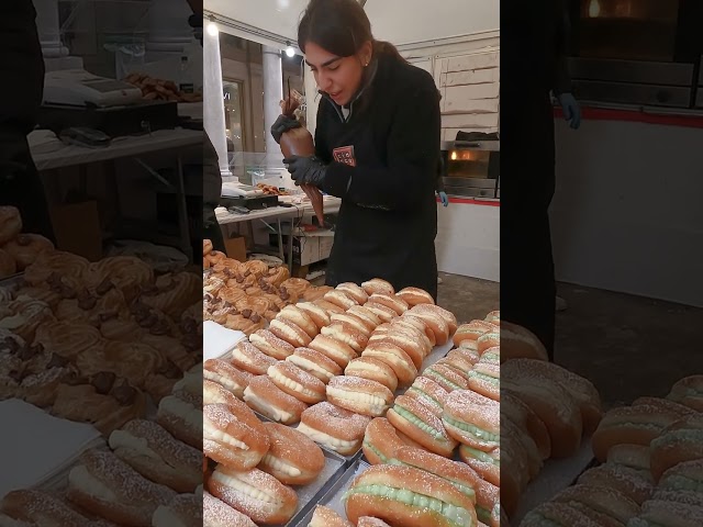 Filling up Pastries with Creams. Italian Street Food Pastries from Naples