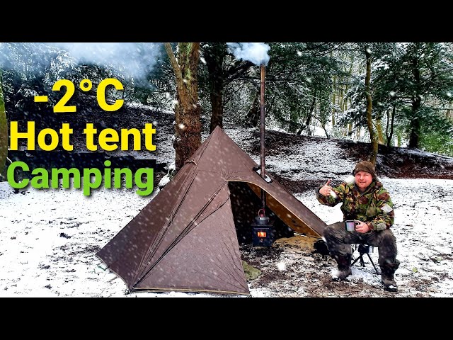 Hot tent winter camping at hainworth wood Keighley. English woodsman.