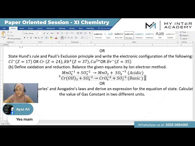 Paper Oriented Session - XI Chemistry