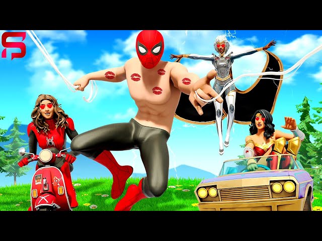 SPIDER-MAN PLAYS KISS CHASING with GIRLS IN LOVE.... Fortnite Chapter 3