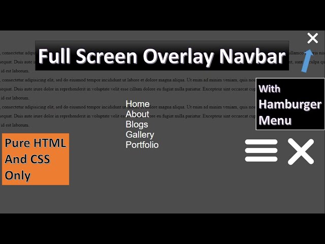 Responsive Full Screen Overlay Menu With Hamburger Navbar Menu | Pure HTML and CSS FullScreen Menu.