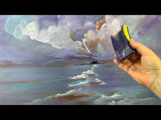 SEASCAPE SPONGE PAINTING ~ Acrylic Painting with a Kitchen Sponge #356