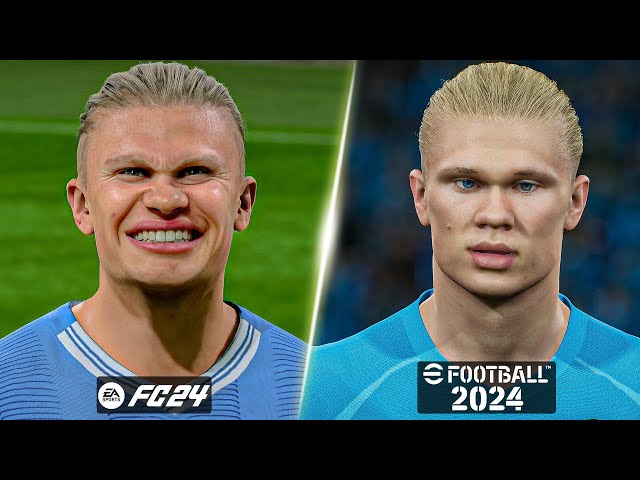 EA FC 24 vs eFootball 2024 - Manchester City Player Faces Comparison (Haaland, Grealish, KDB, etc.)