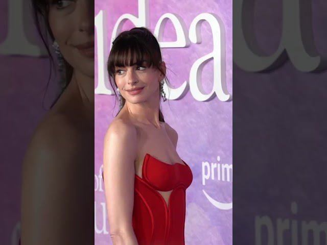 Anne Hathaway was a vision in red — not cerulean — at the premiere of #TheIdeaOfYou.