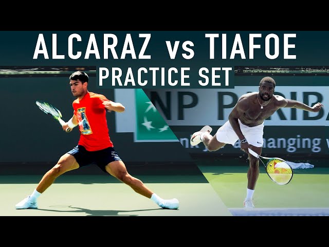 Carlos Alcaraz vs Tiafoe - Quality Practice Game Court Level [Highlights] [4k 60fps]