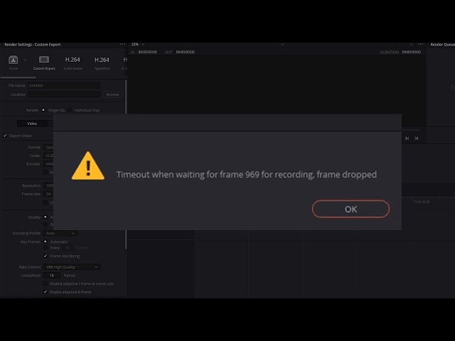 DaVinci Resolve timeout when waiting for frame for recording, frame dropped