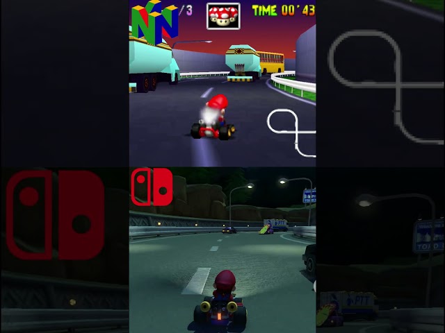 Mario Kart 8 Toad's Turnpike Nintendo 64 vs Switch Track Graphics Comparison