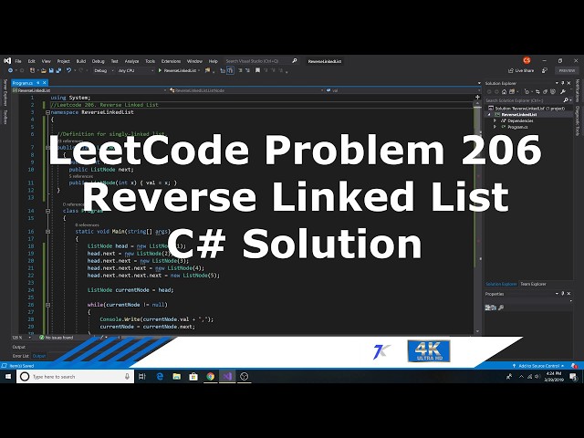 LeetCode Problem 206 Reverse linked list C# solution walk through