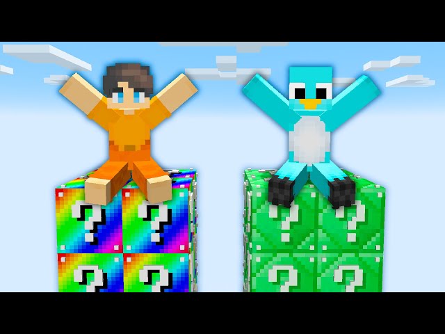 Playing a Lucky Block Tower Race in Minecraft
