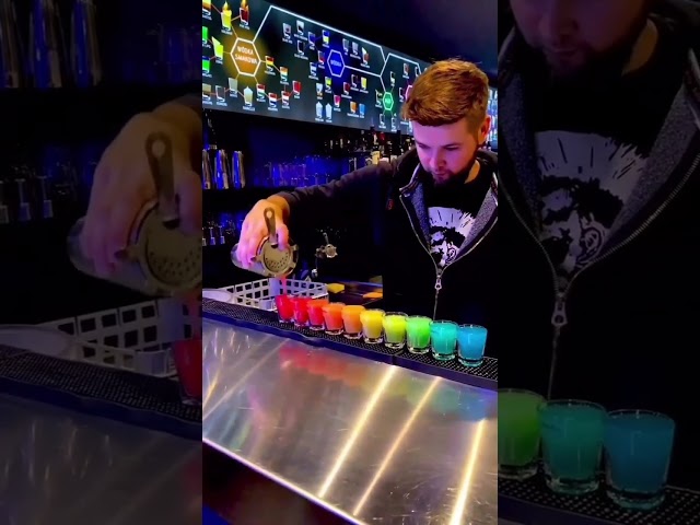 This Bartender Shows Amazing Skill Making A Rainbow Cocktail!