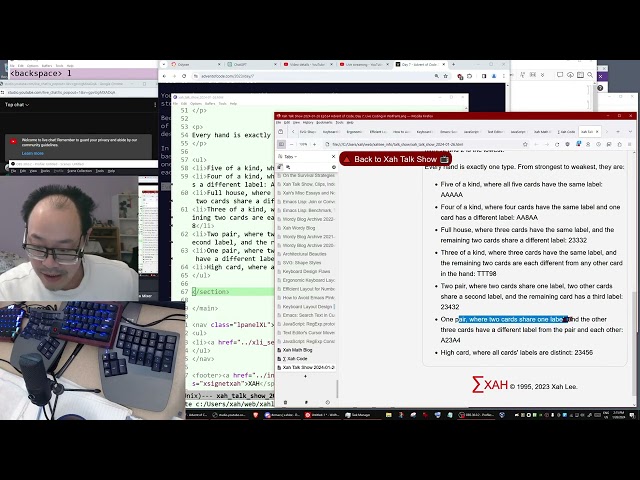 Xah Talk Show Ep534 Advent of Code, Day 7, Live Coding in WolframLang
