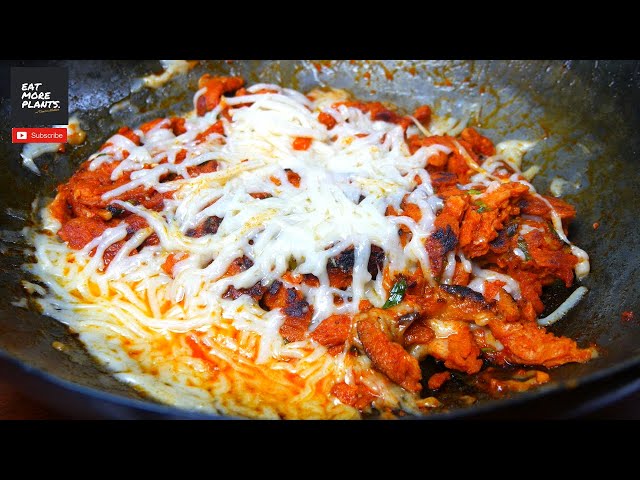 how to cook plant-based FIRE CHICKEN WITH CHEESE (Cheese Buldak)🔥🔥🔥