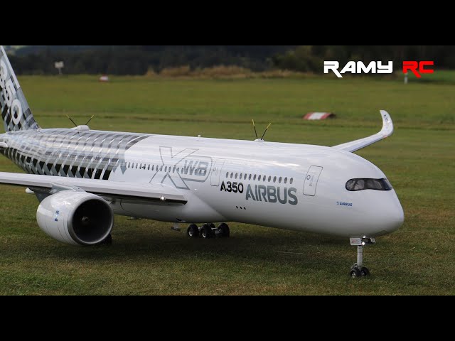 Flying my Airbus A350 on a rainy day, RC tow truck pushback