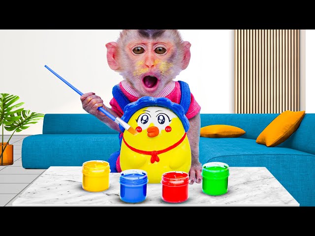 Baby Monkey KiKi go paint the statue and rescue the MC Queen's car |Coco Monkey