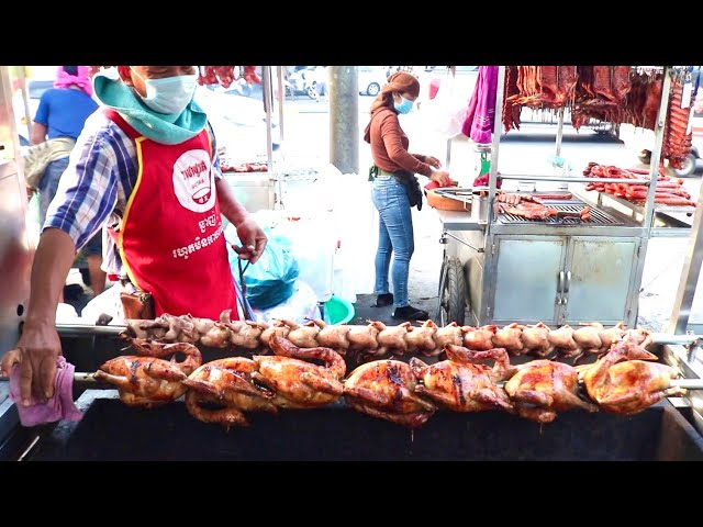 Amazing!! The Legend Of Grilled Chicken & Quail Birds In Phnom Penh- Cambodia Street food