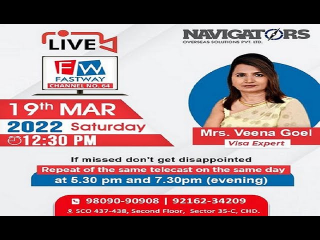 Must Watch | Live TV Show | Visa Expert | Ms.Veena Goel | Student Visa Updates | Navigators Overseas