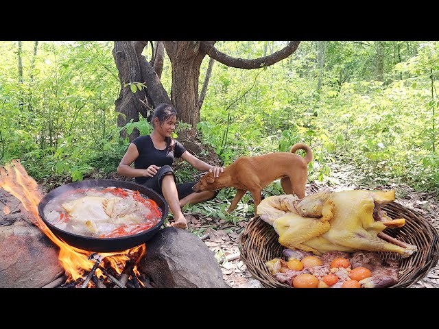 Chicken soup spices delicious with red ant egg - Survival cooking in forest