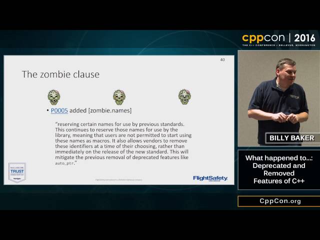 What happened to...: Deprecated and Removed Features of C++ -  Billy Baker [ CppCon 2016 ]
