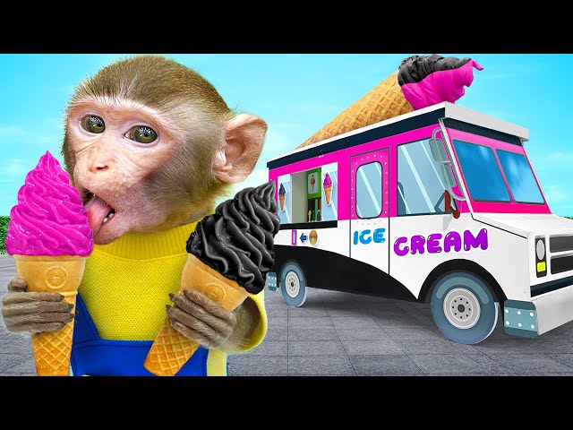 KiKi Monkey play BlackPink Ice Cream Truck & ASMR Rainbow Desserts then go shopping|KUDO ANIMAL KIKI