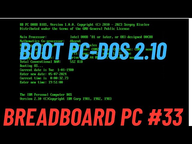 Breadboard 8088 PC Boot PC-DOS 2.10 #33