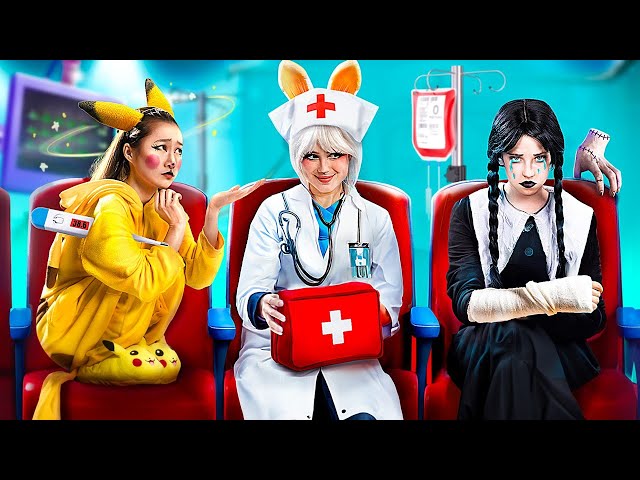 Wednesday Addams was Adopted by Superheroes! Pokemon in Hospital