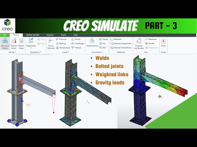 CREO Simulate - Static Structural - Welds, Bolted joints, Springs