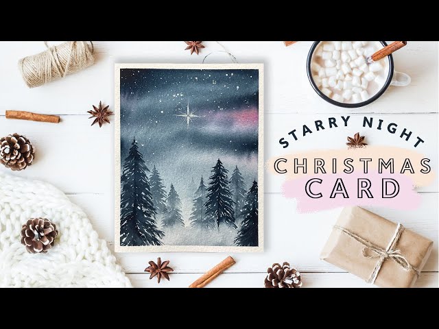 Starry Night Watercolour Christmas Card