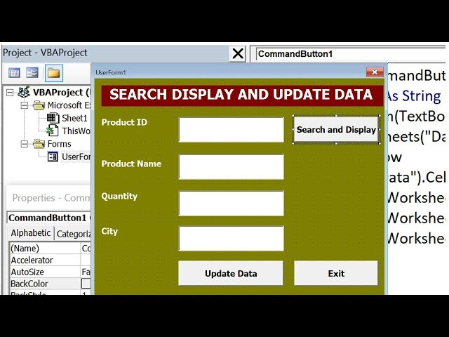 Excel VBA Userform to Search and Update Data -  Excel VBA Userform Example