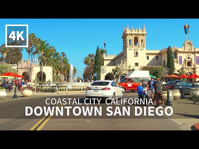 [4K] Driving Downtown San Diego - Pacific Hwy, Harbor Dr, Laurel Street, Balboa Park, California, 4K