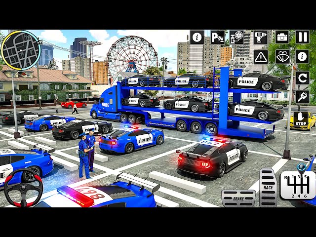 US Police Car Transporter Driving Simulator - Police Trailer Truck Driver 3D - Android GamePlay #2