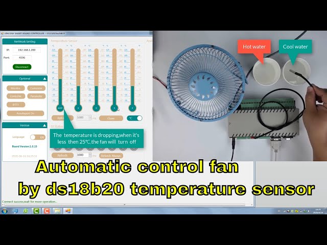 automatic control fan by ds18b20 temperature sensor using KC868-COL