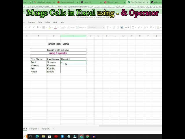 Merge Cells in Excel using & Operator #shorts