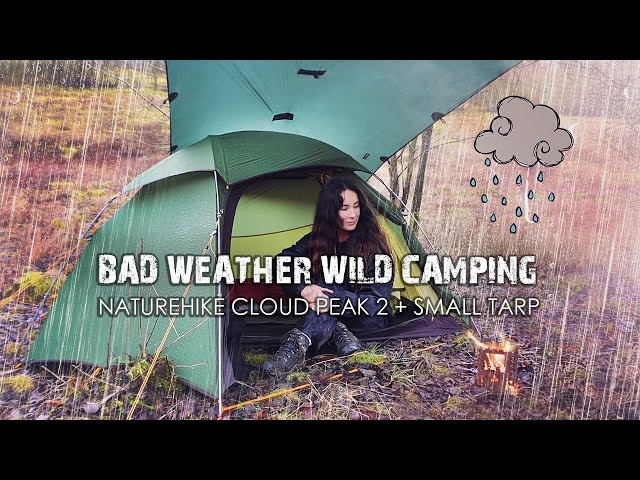 Solo Bad Weather Wild Camp with Tent & Tarp + Fire Cooking 🌧️ Rain & Wind | Naturehike Cloud Peak 2