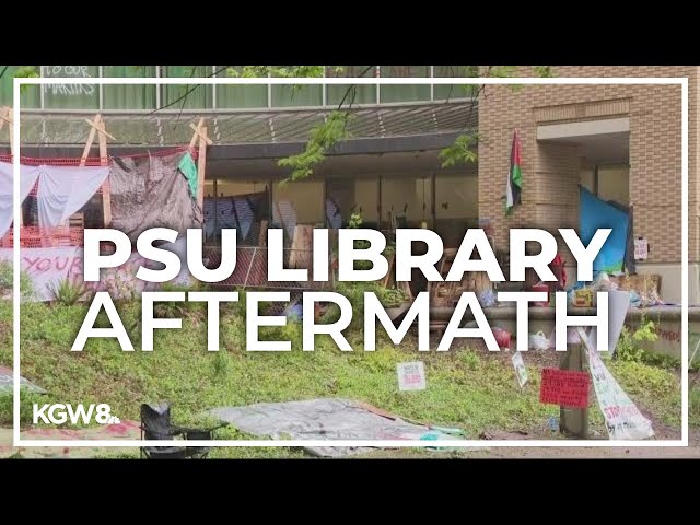 Crews work quickly to clean up Portland State University library after damage done by protesters