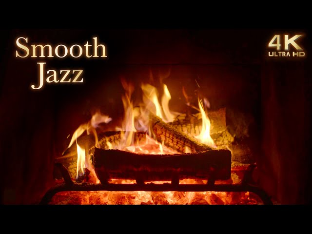 🔥 Crackling Fireplace & Smooth Jazz Music Ambience - 4K Cozy Night Jazz Ambience