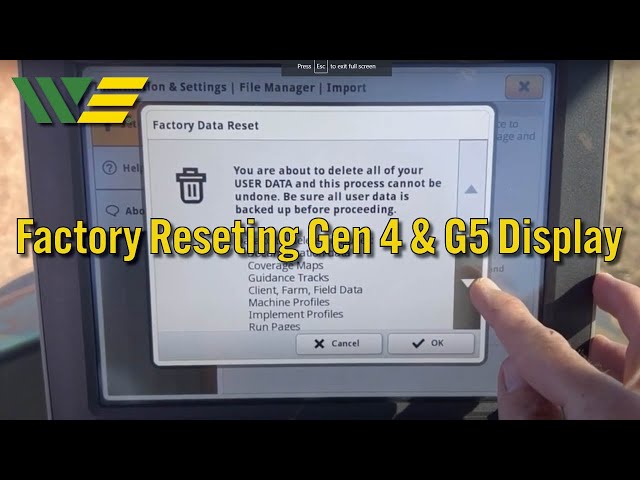 How to Reset John Deere Gen 4 or G5 Display to Factory Settings