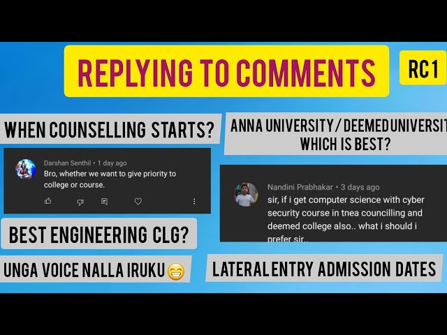 When Counselling Start Date|Best College?|Lateral entry Dates|Replying to Comments|DINESHPRABHU