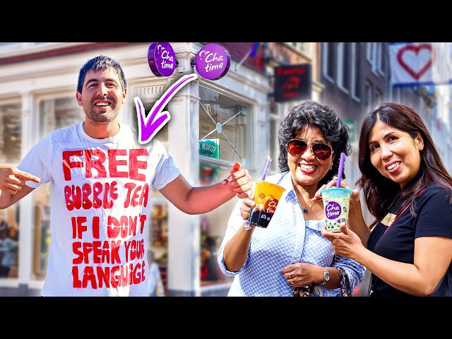 Giving Strangers Free Bubble Tea if I don't Speak Their Language | CHALLENGE