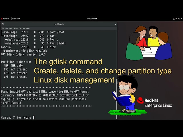 The gdisk command | create, delete, and change partition type | Linux disk management