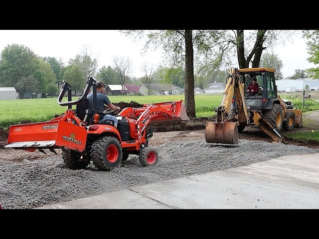 Expanding Gravel Driveway and Parking Area with Backhoe and Kubota