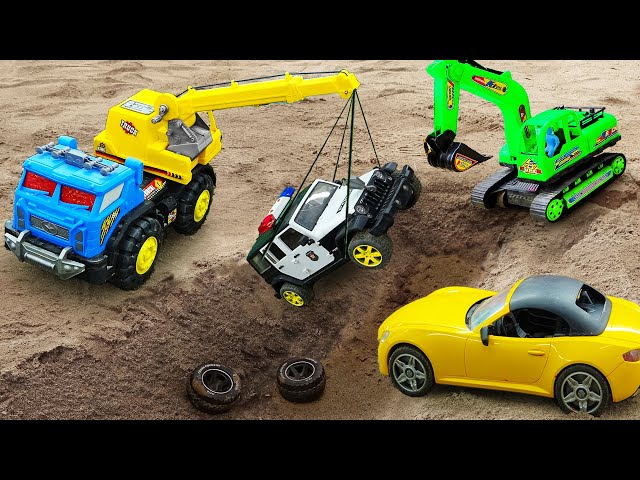 Police car, crane truck, JCB excavator catch the thief, diy mini tractor - Toy for kids