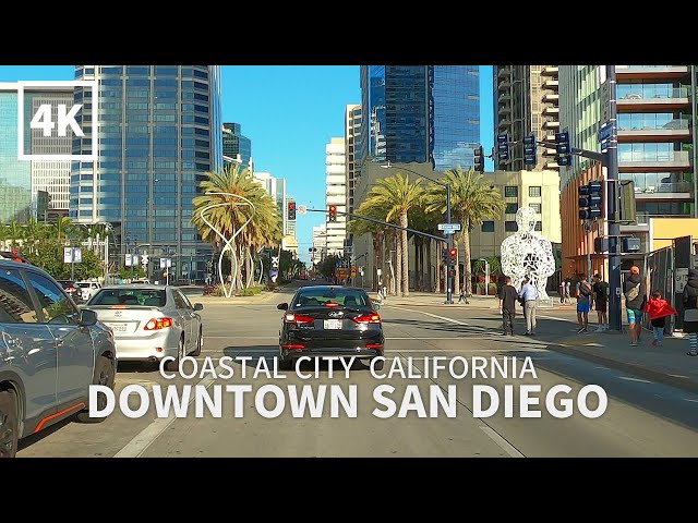 [4K] Driving Downtown San Diego - Market St, Harbor Dr, Broadway, Gaslamp Quarter, California, 4K