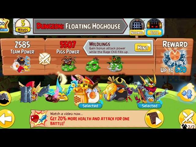 Level 100 Elite Floating Hoghouse With Only 2 Birds In Angry Birds Epic