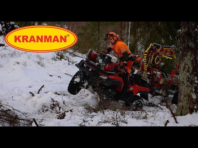 Kranman T1750 grab loaders for ATV retrieves windthrows in snow