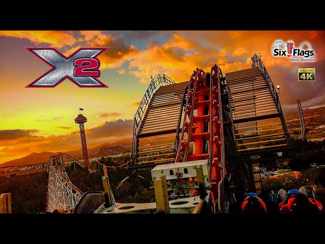 2024 X2 Roller Coaster at Sunset  On Ride 4K POV Six Flags Magic Mountain