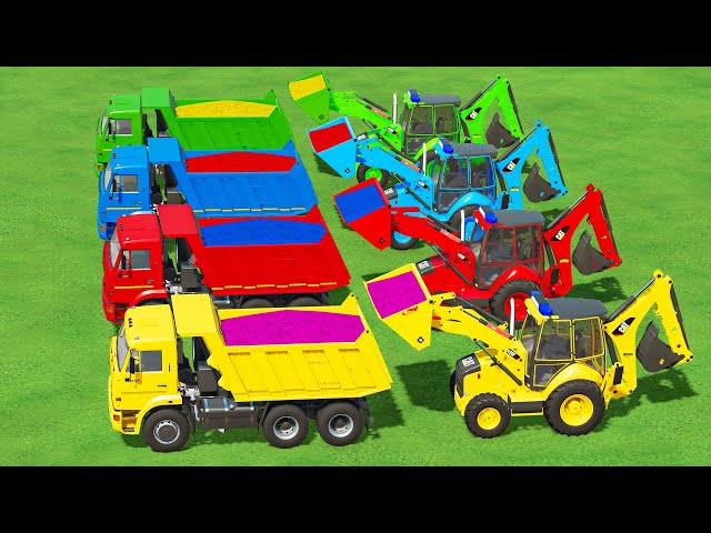 TRANSPORT OF TRUCKS! LOAD COLORED SUNFLOWER WITH CAT LOADER AND TRUCKS! Farming Simulator 22