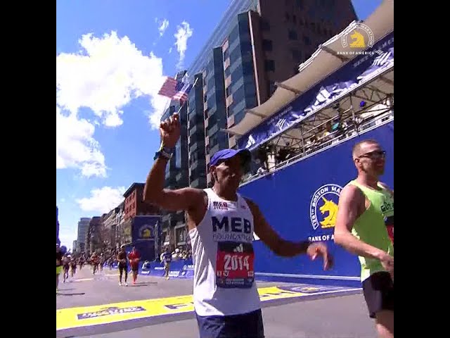 Meb crosses finish line at Boston Marathon